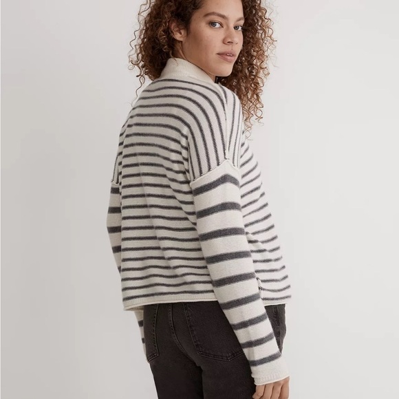 Madewell stripe play mockneck pullover sweater antique cream - Picture 2 of 5
